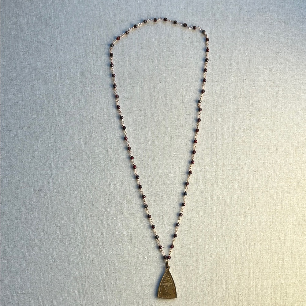 Gold Beaded Necklace with Tassel Pendant